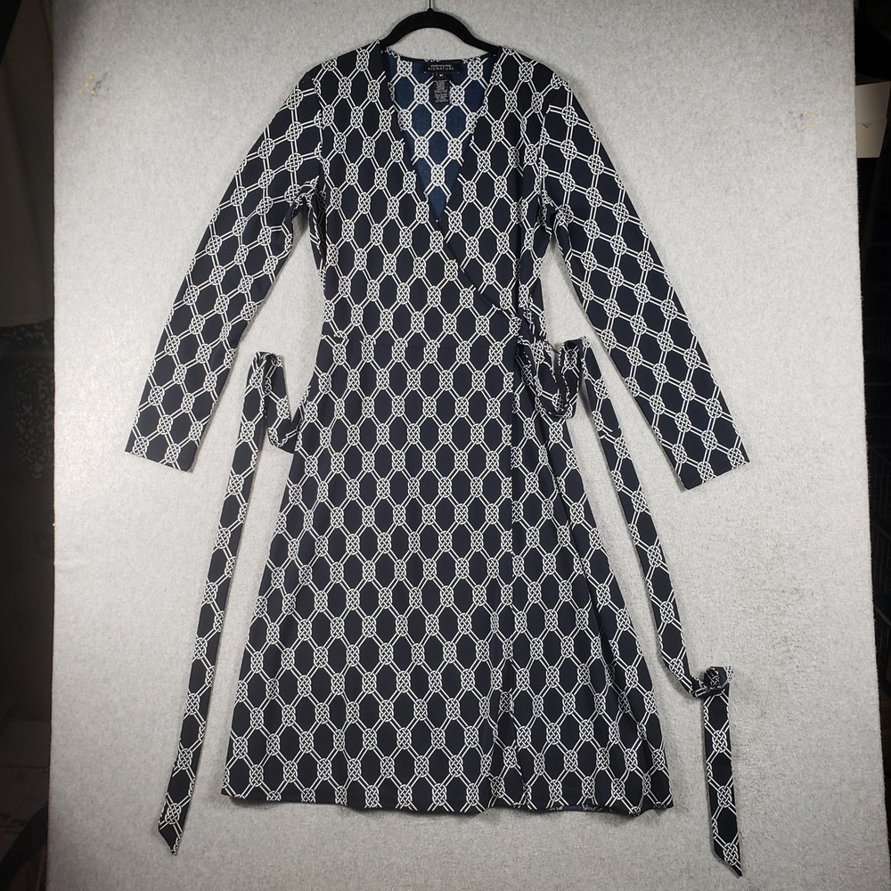 Jones New York Signature Navy White‎ Geometric Print Wrap Dress M Office Siren